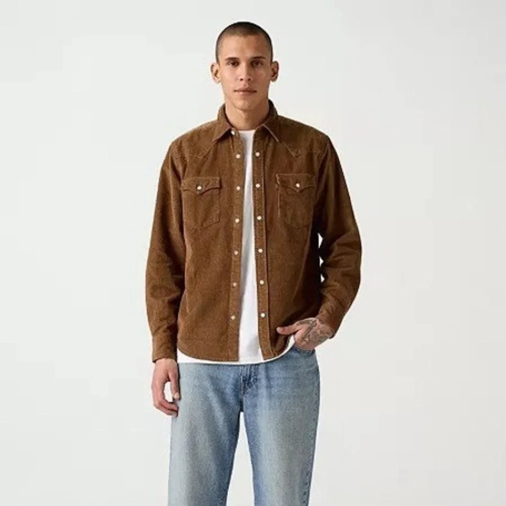 Levis The Western Brown Corduroy Pearl Snap Shirt Mens XXL 100% Cotton NEW